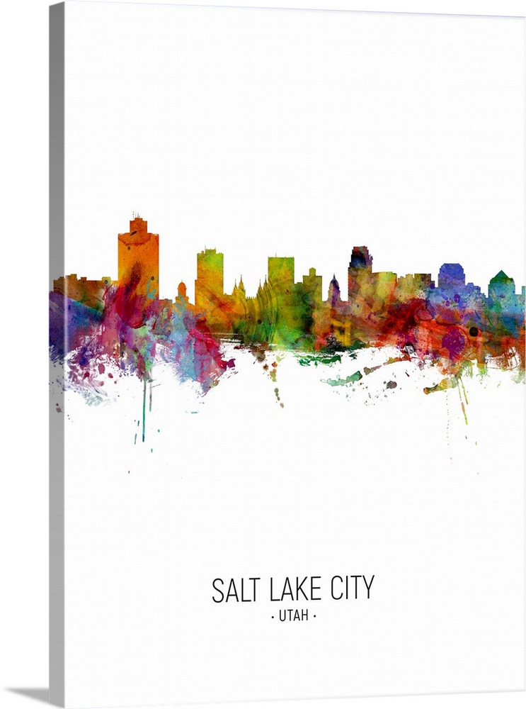 Watercolor art print of the skyline of Salt Lake City, Utah, United States