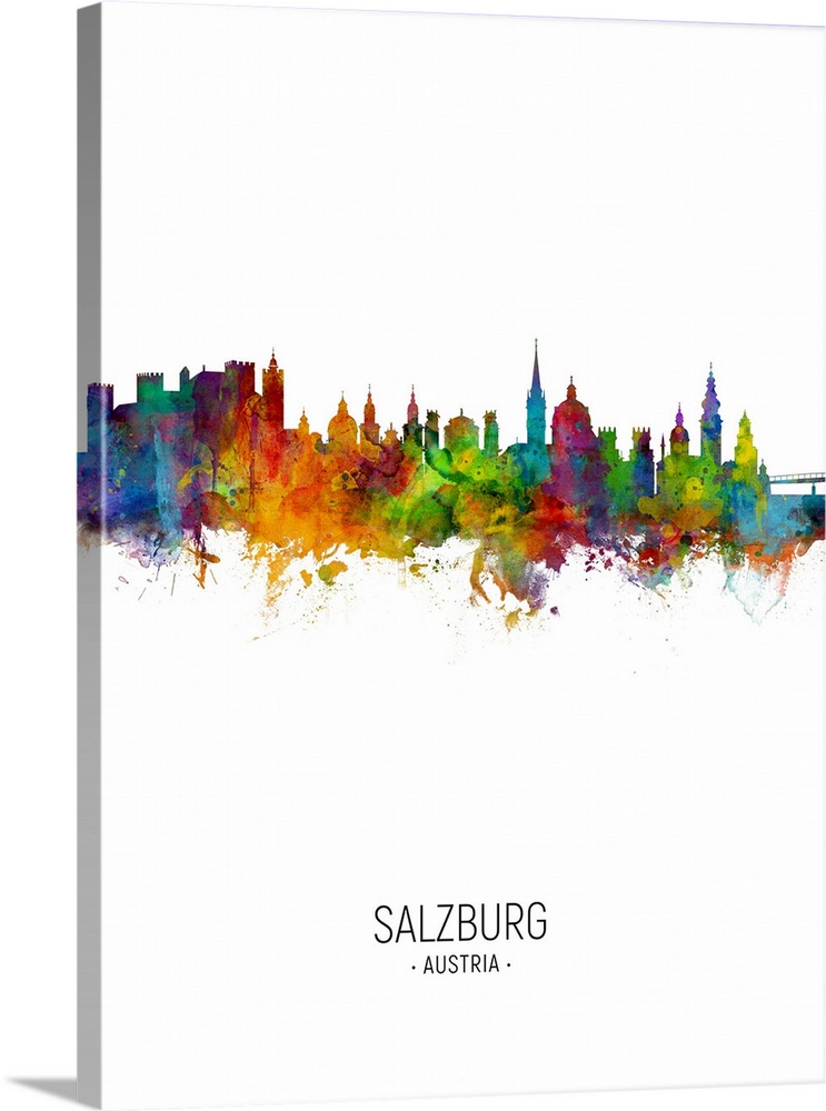 Watercolor art print of the skyline of Salzburg, Austria