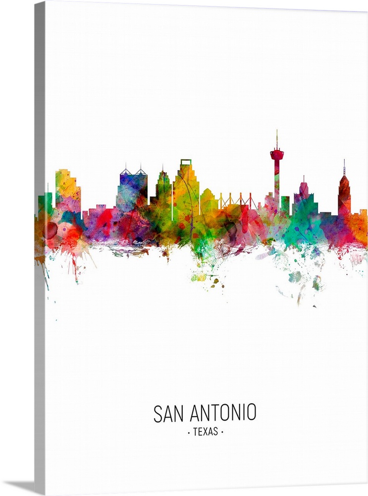 Watercolor art print of the skyline of San Antonio, Texas, United States.