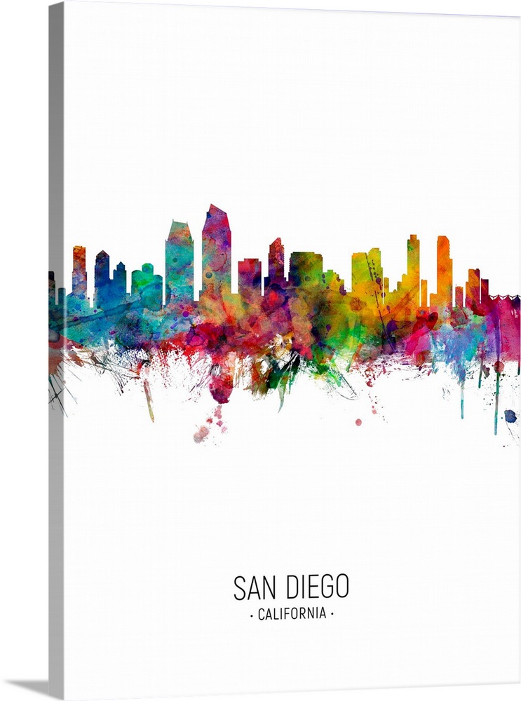 Watercolor art print of the skyline of San Diego, California, United States