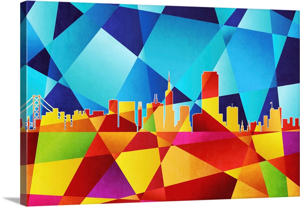 Contemporary artwork of a geometric and prismatic skyline of San Francisco.