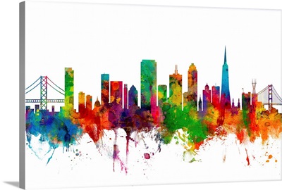 San Francisco City Skyline, Multicolor on White
