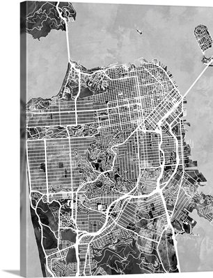 San Francisco City Street Map, Black and White