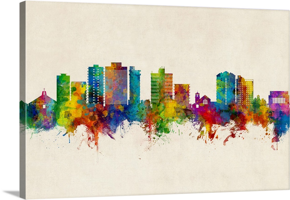 Watercolor art print of the skyline of San Mateo, California, United States