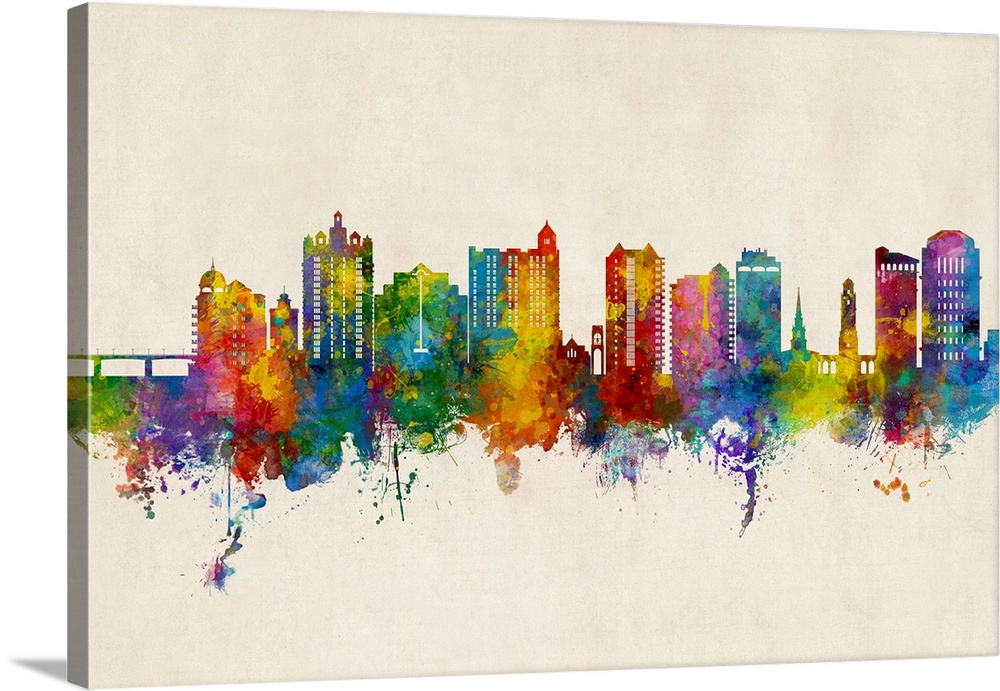 Watercolor art print of the skyline of Sarasota, Florida, United States