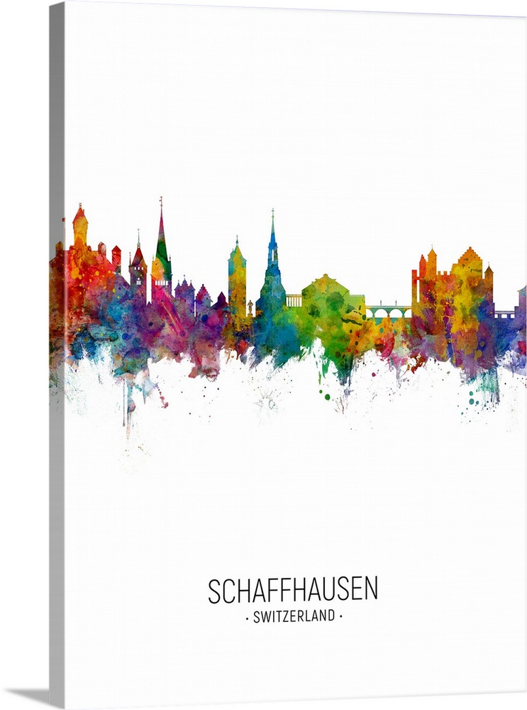 Watercolor art print of the skyline of Schaffhausen, Switzerland