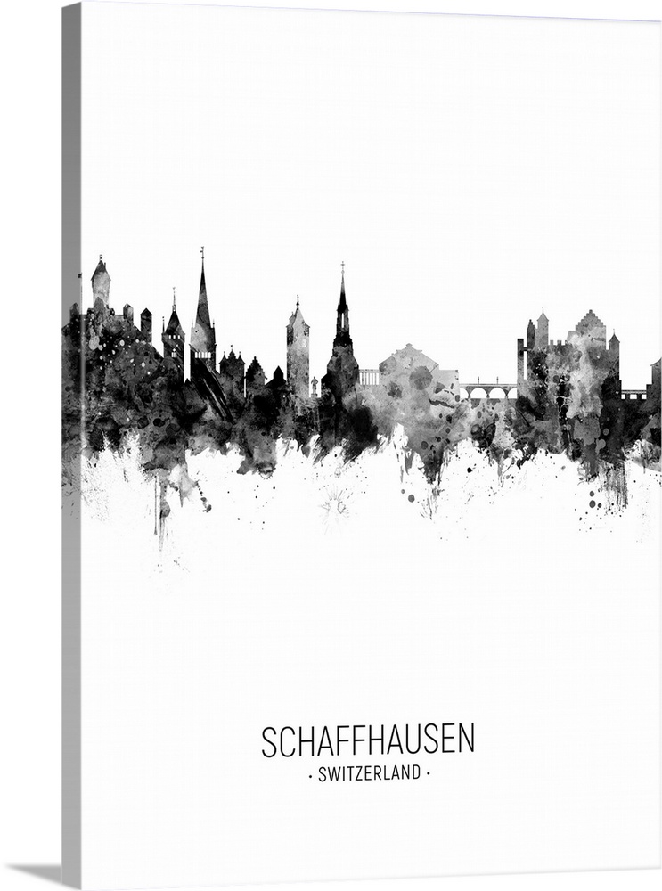 Watercolor art print of the skyline of Schaffhausen, Switzerland