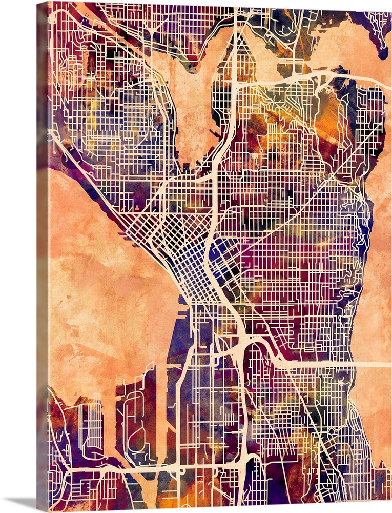 Contemporary colorful city street map of Seattle.
