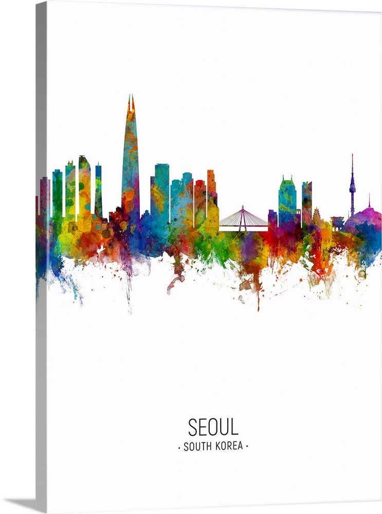 Watercolor art print of the skyline of Seoul, South Korea