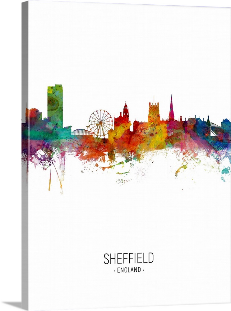 Watercolor art print of the skyline of Sheffield, England, United Kingdom