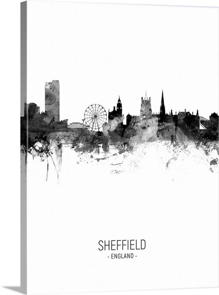 Watercolor art print of the skyline of Sheffield, England, United Kingdom