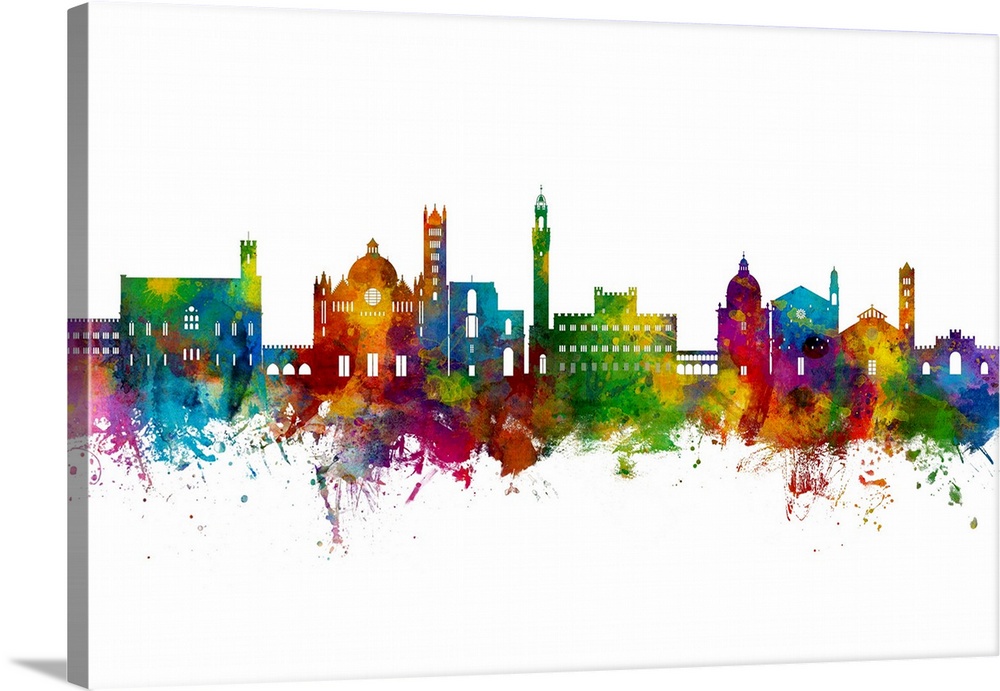 Watercolor art print of the skyline of Siena, Italy