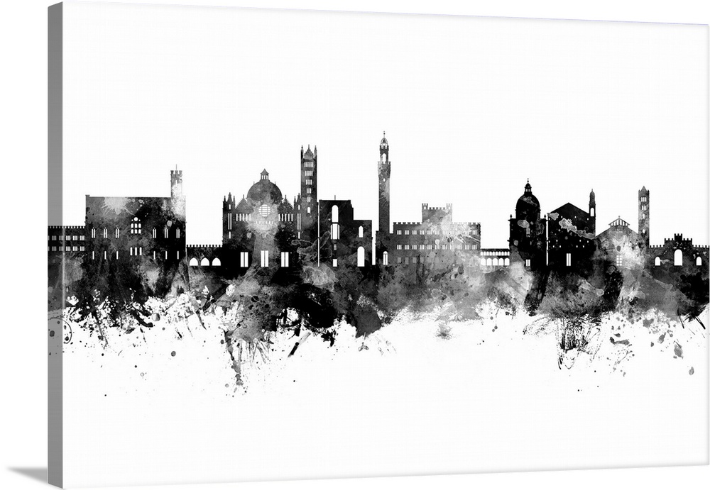 Watercolor art print of the skyline of Siena, Italy