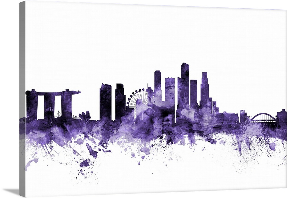 Watercolor art print of the skyline of Singapore