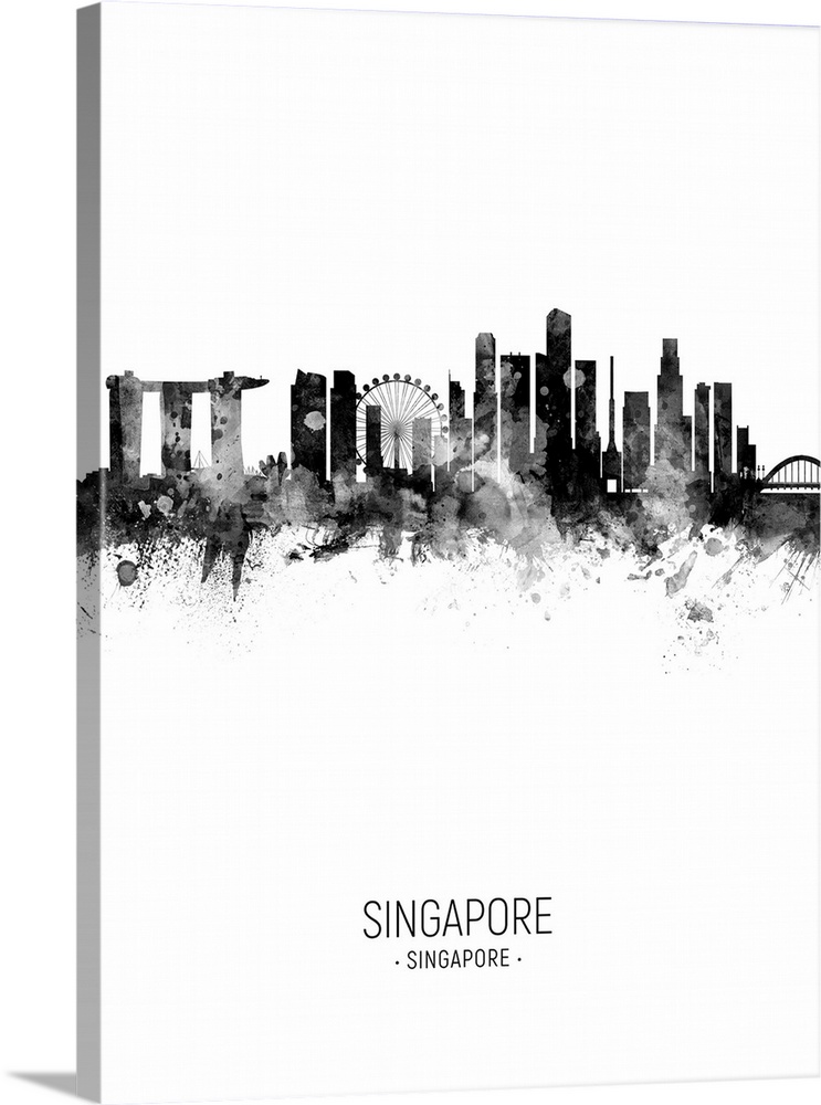 Watercolor art print of the skyline of Singapore