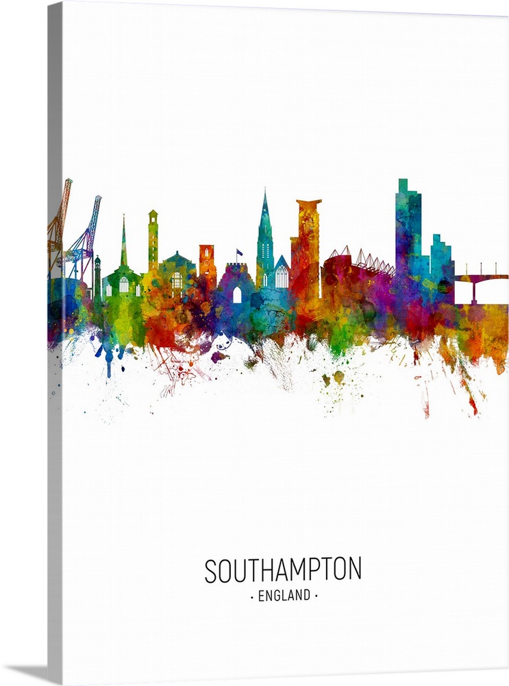 Watercolor art print of the skyline of Southampton, England, United Kingdom