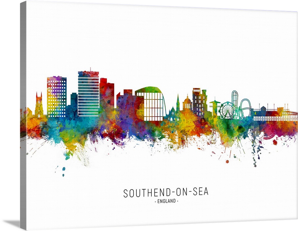 Watercolor art print of the skyline of Southend-on-Sea, England, United Kingdom