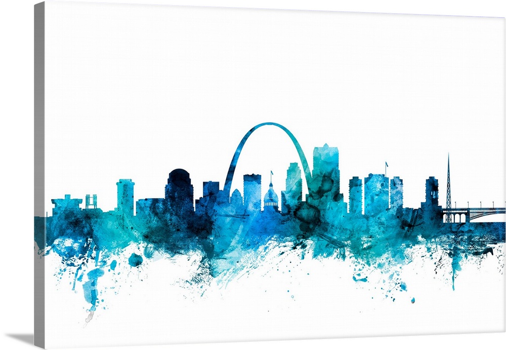 Watercolor art print of the skyline of St Louis, Missouri, United States.