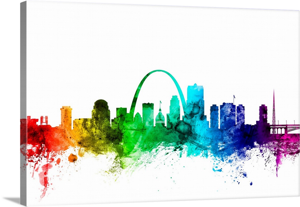 Watercolor art print of the skyline of St Louis, Missouri, United States.