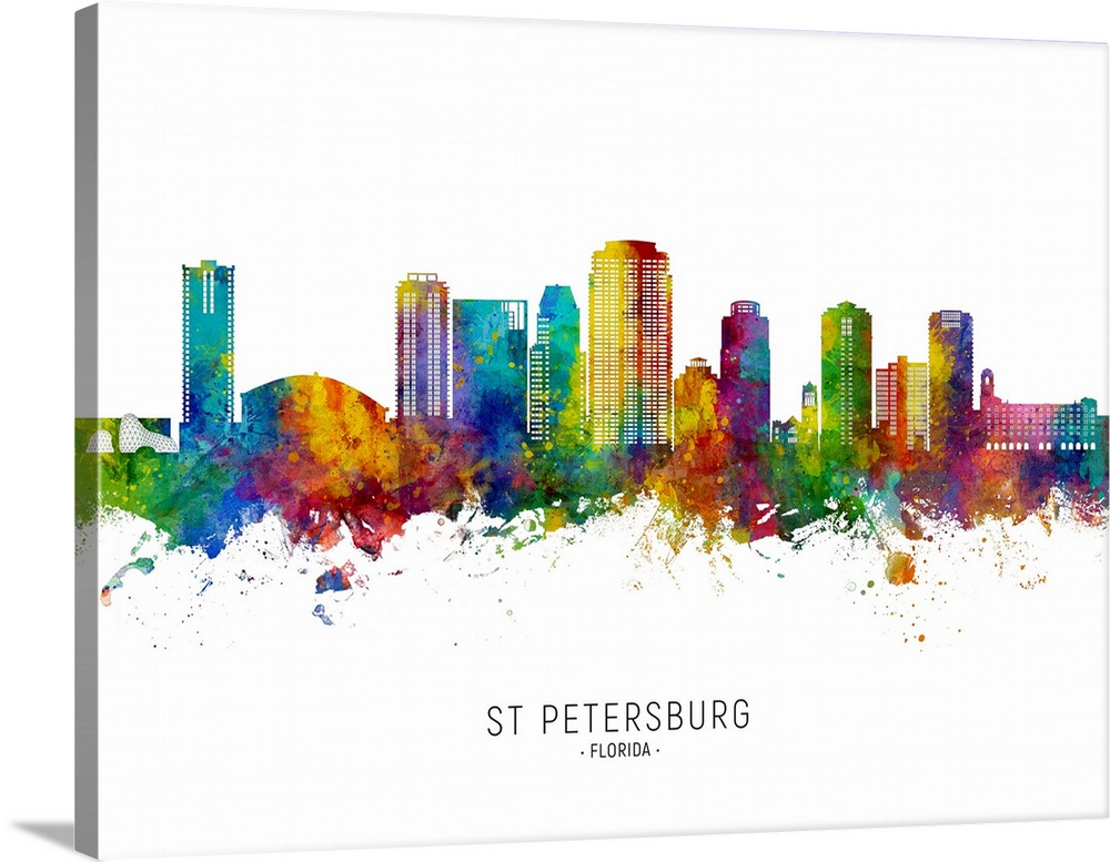 Watercolor art print of the skyline of St Petersburg, Florida