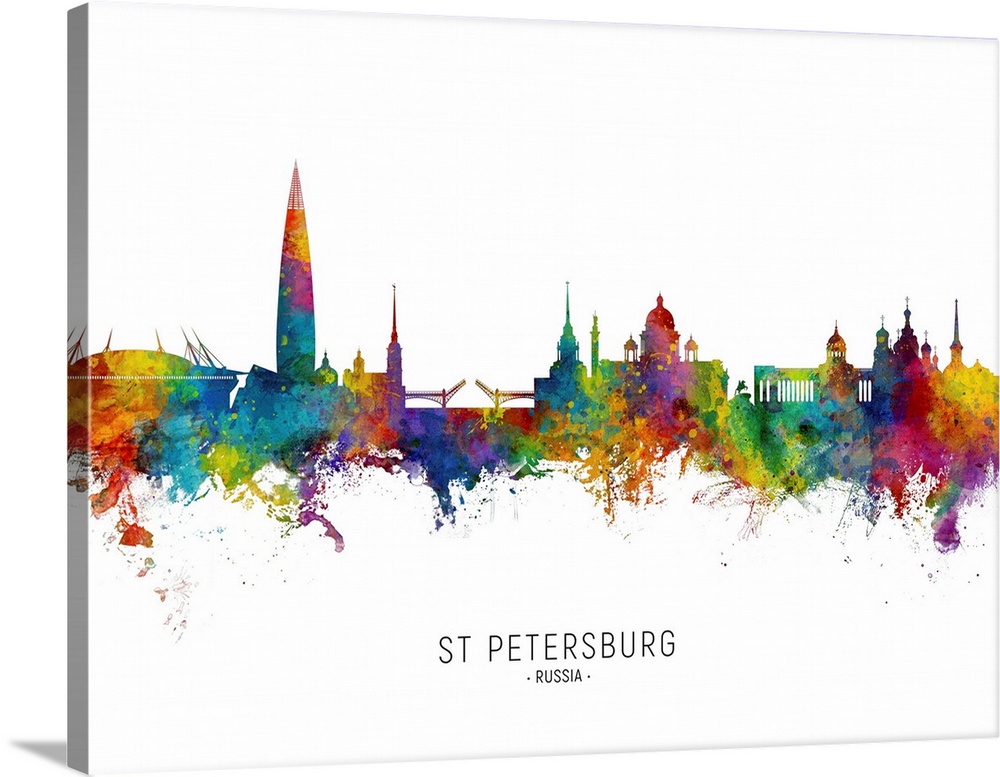 Watercolor art print of the skyline of St Petersburg, Russia