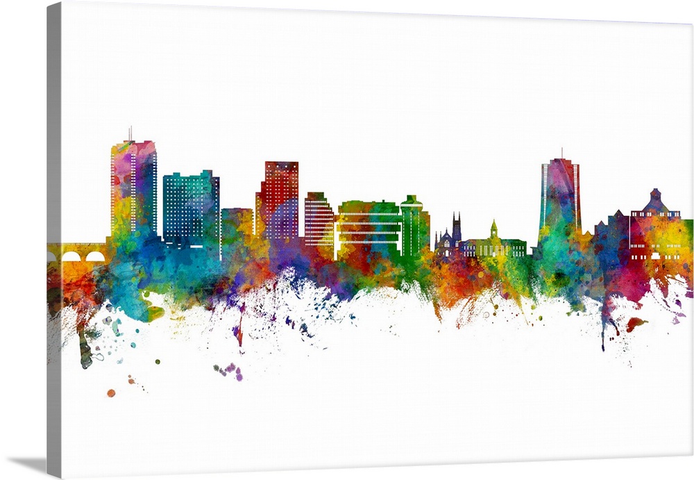 Watercolor art print of the skyline of Stamford, Connecticut