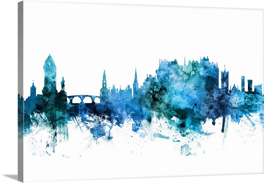 Watercolor art print of the skyline of Stirling, Scotland, United Kingdom.