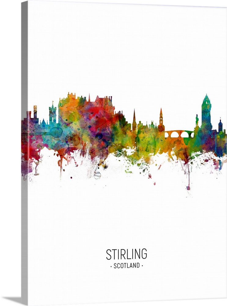 Watercolor art print of the skyline of Stirling, Scotland, United Kingdom