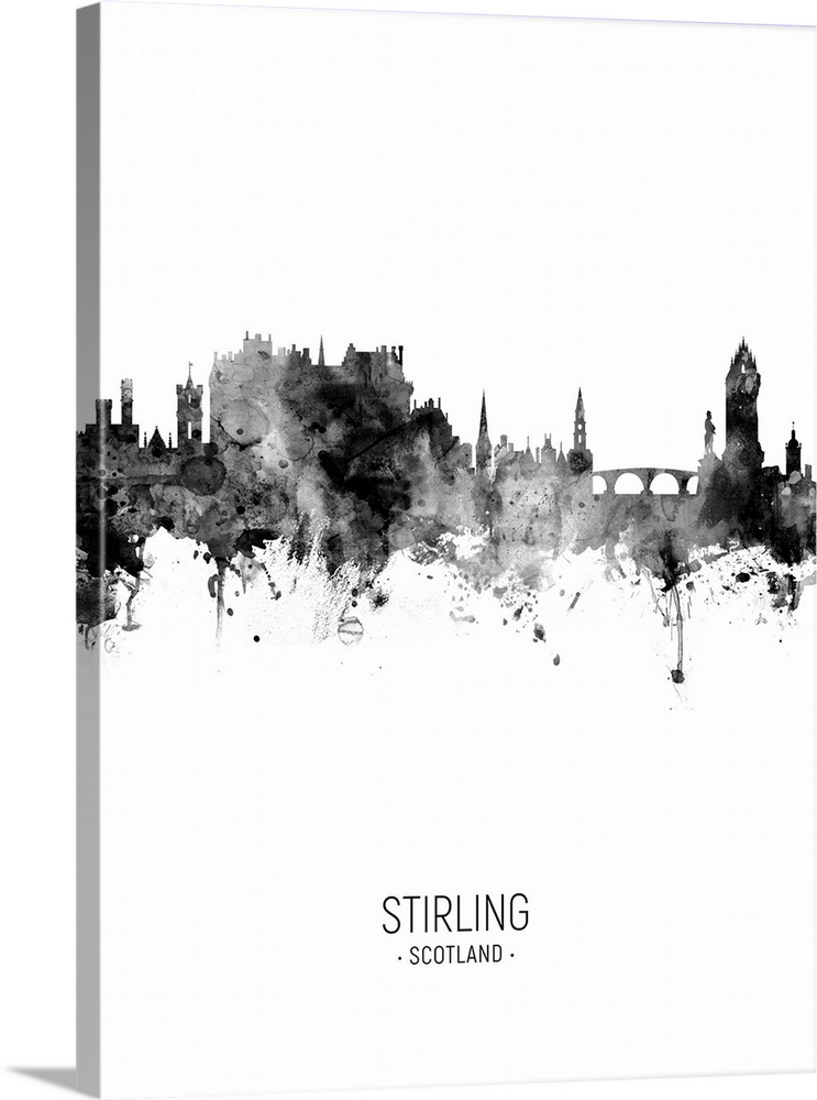 Watercolor art print of the skyline of Stirling, Scotland, United Kingdom