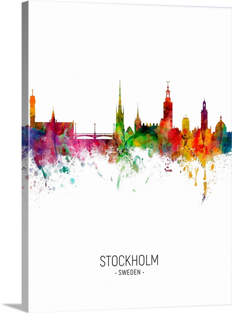 Watercolor art print of the skyline of Stockholm, Sweden (Sverige).
