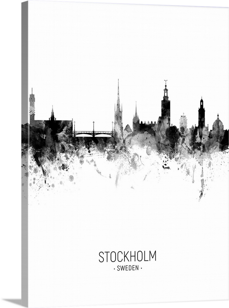 Watercolor art print of the skyline of Stockholm, Sweden (Sverige).