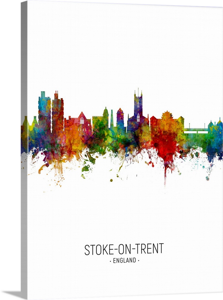 Watercolor art print of the skyline of Stoke-on-Trent, England, United Kingdom