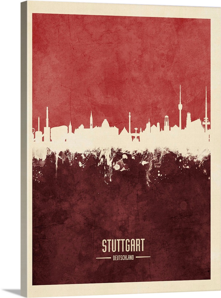 Watercolor art print of the skyline of Stuttgart, Germany.