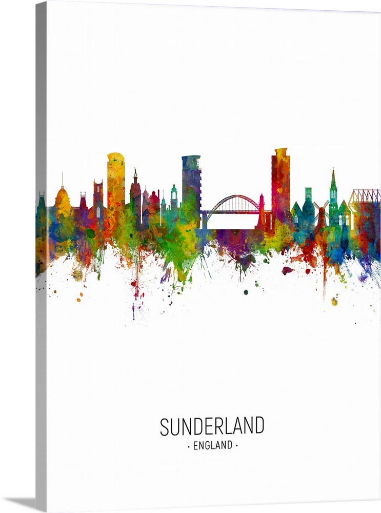 Watercolor art print of the skyline of Sunderland, England, United Kingdom
