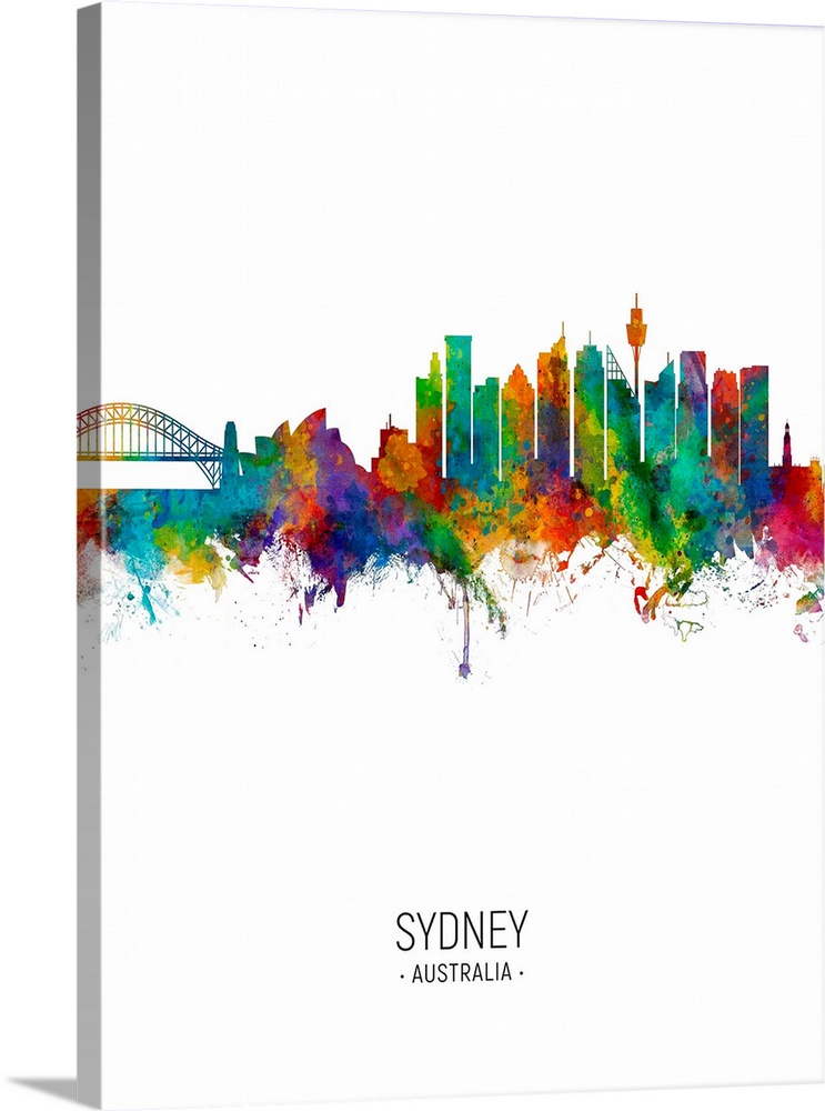Watercolor art print of the skyline of Sydney, Australia