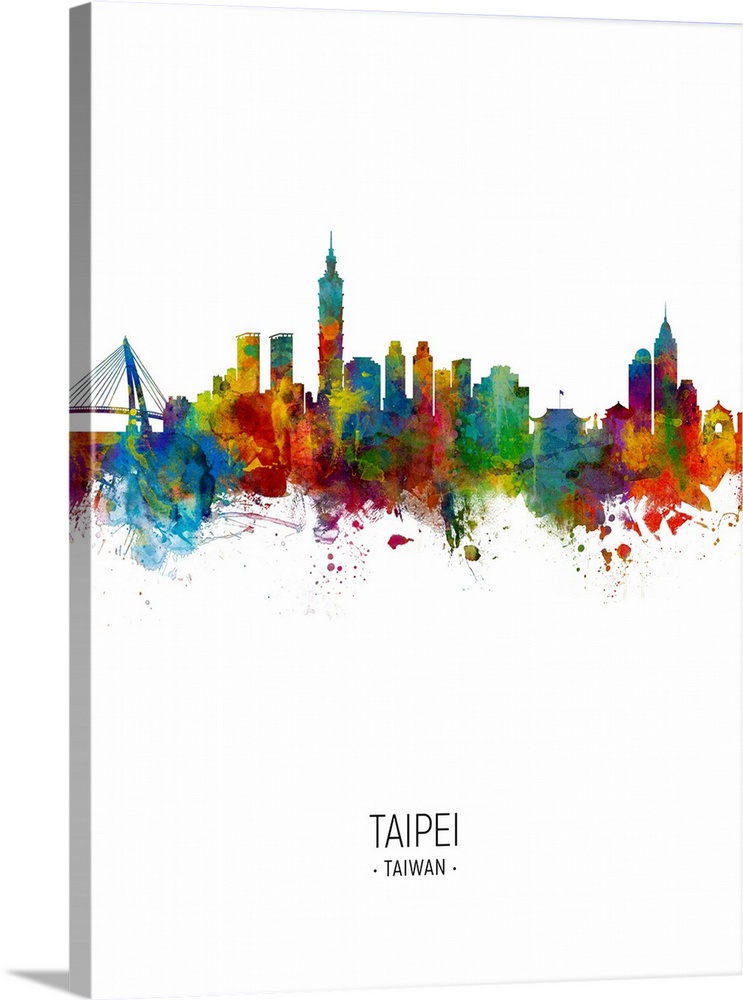 Watercolor art print of the skyline of Taipei, Taiwan