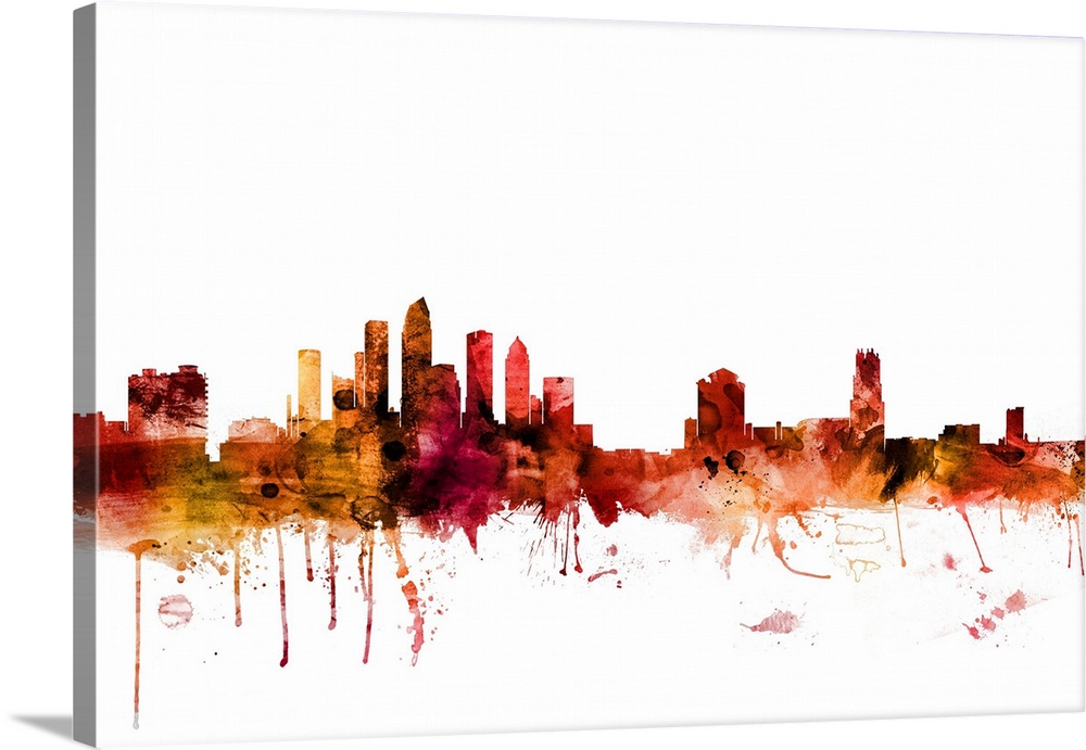 Watercolor art print of the skyline of Tampa, Florida, United States.