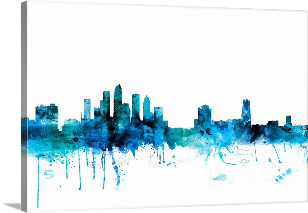 Watercolor art print of the skyline of Tampa, Florida, United States.
