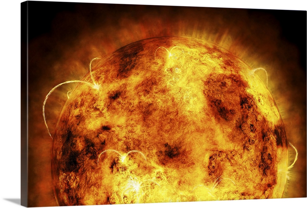 Digital painting of the magnificently violent yet beautiful surface of the sun on canvas.
