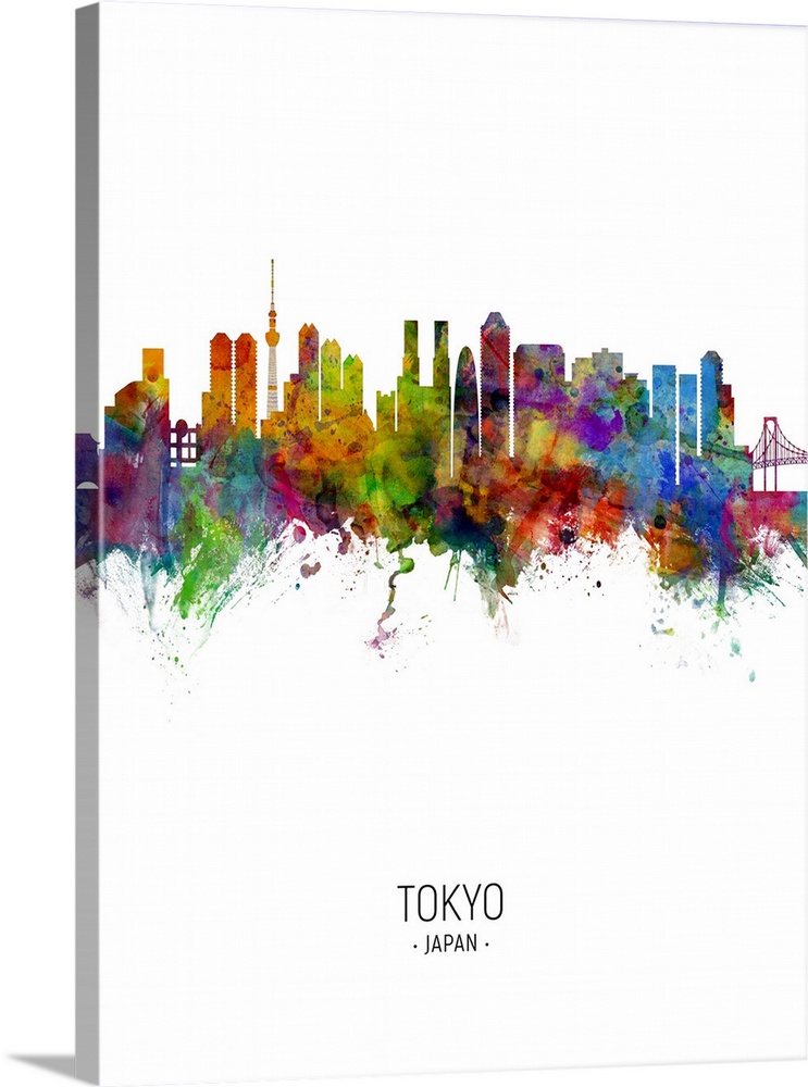 Watercolor art print of the skyline of Tokyo, Japan