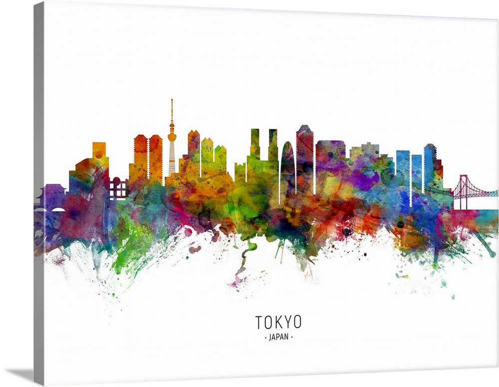 Watercolor art print of the skyline of Tokyo, Japan.