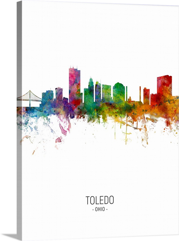 Watercolor art print of the skyline of Toledo, Ohio, United States