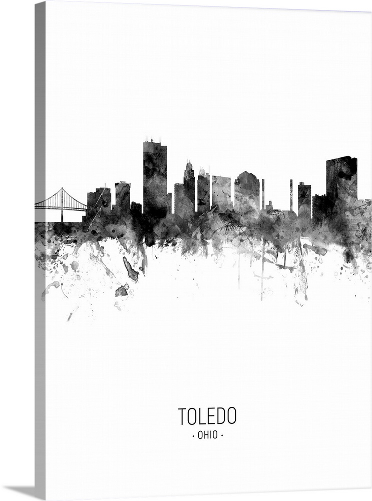 Watercolor art print of the skyline of Toledo, Ohio, United States