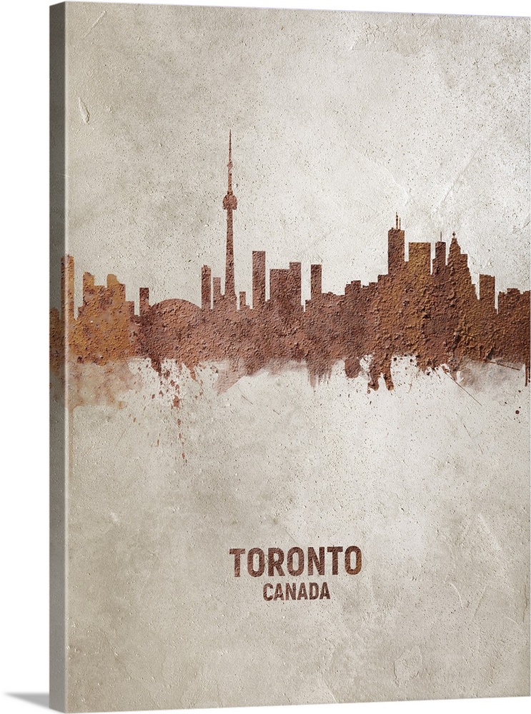 Art print of the skyline of Toronto, Canada. Rust on concrete.