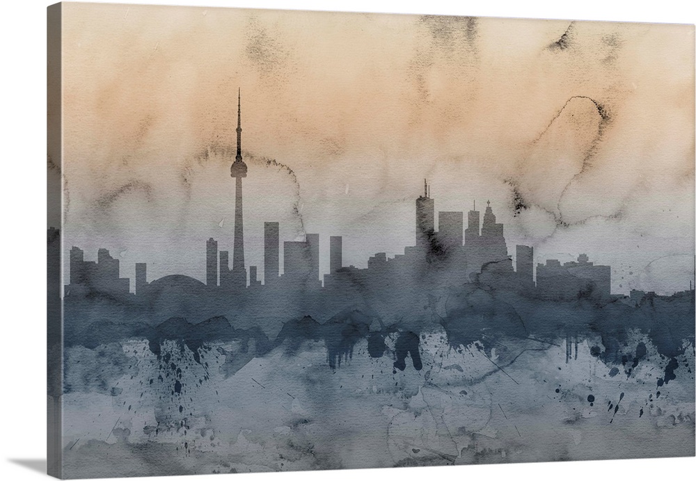 Watercolor artwork of the Toronto skyline.