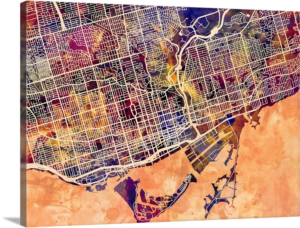 Contemporary colorful city street map of Toronto.