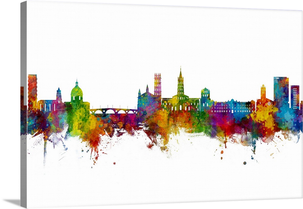 Watercolor art print of the skyline of Toulouse, France