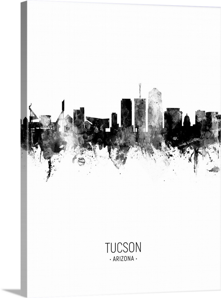Watercolor art print of the skyline of Tucson, Arizona, United States