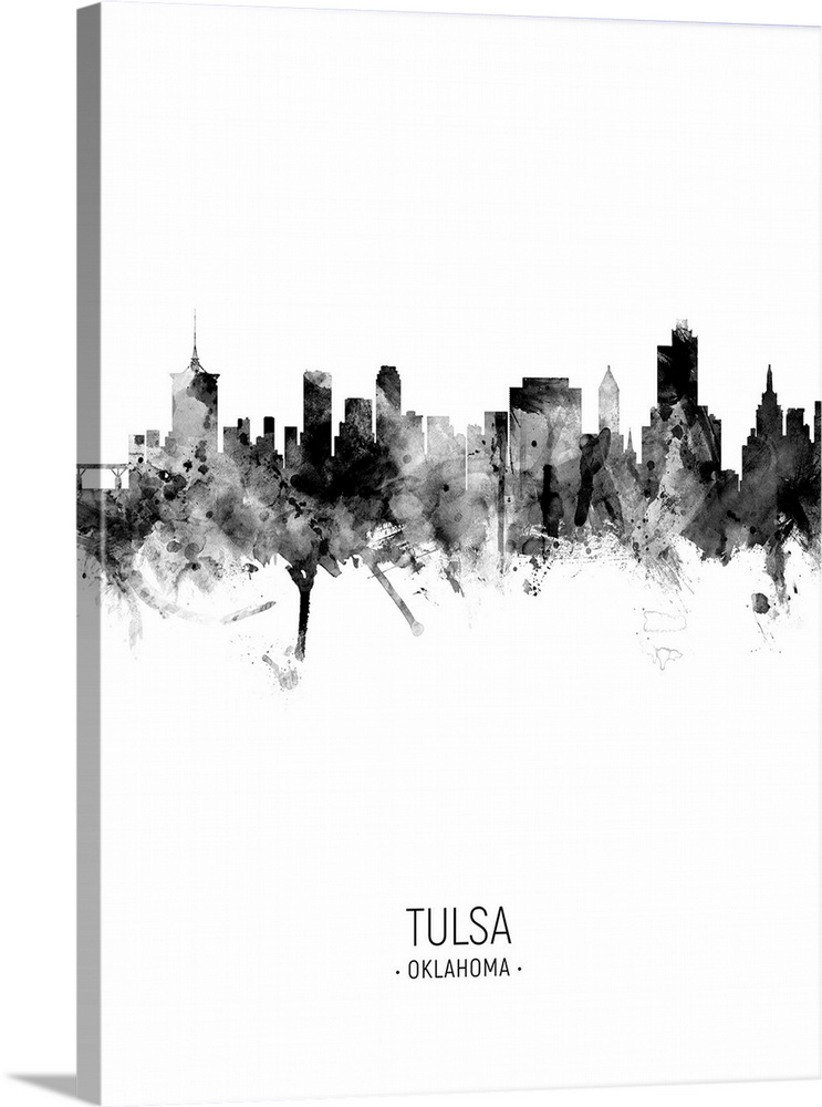Watercolor art print of the skyline of Tulsa, Oklahoma, United States