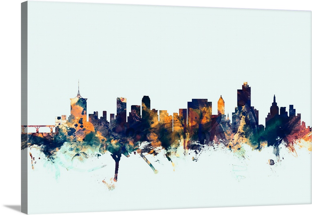 Watercolor art print of the skyline of Tulsa, Oklahoma, United States.